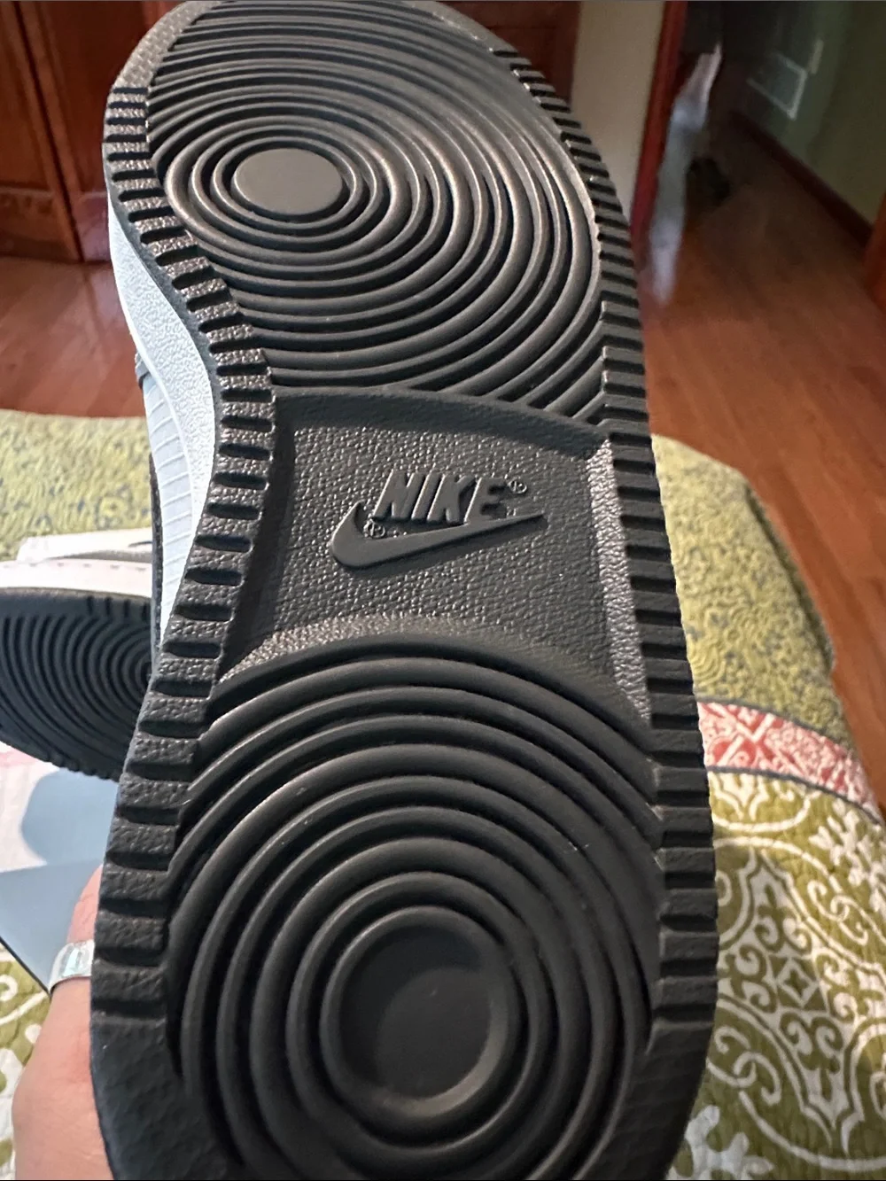 Nike Kids Gray and White High-Top Sneakers with Blue Tongue Detail
